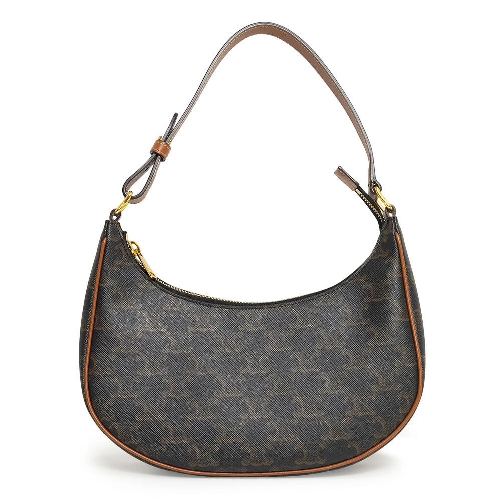 Celine AVA Triomphe Canvas Calfskin Tan Brown Hobo Handbag Leather